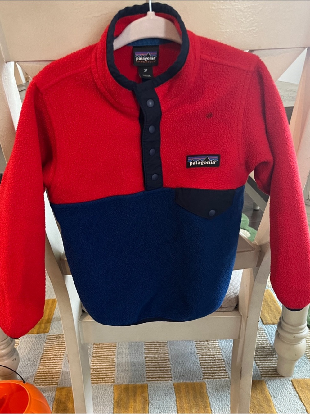 Patagonia Kids Red and Navy Snap Fleece Pullover Jacket